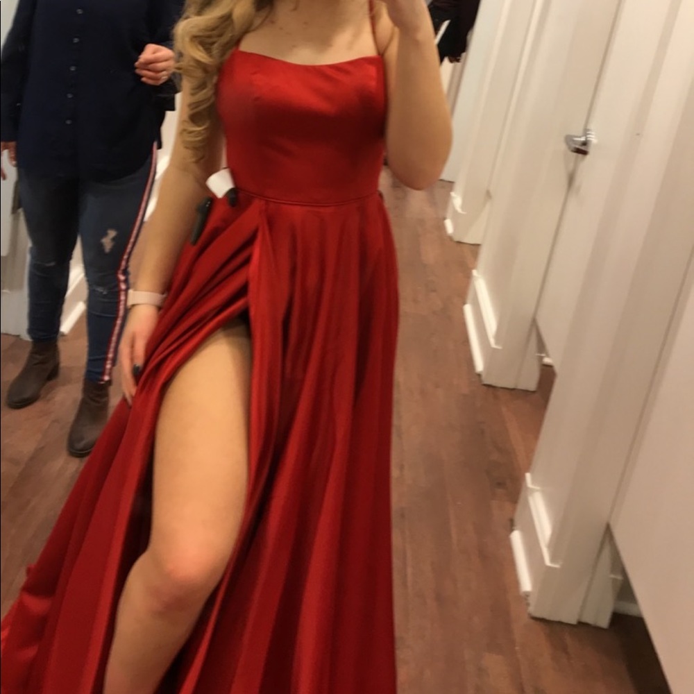 Beautiful Red Satin Lace-Up Dress